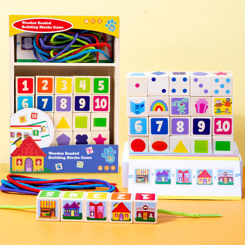 Children's Large Particle Bead Thread Rope Building Blocks Digital Shape Color Focus Training Early Education Puzzle Toys