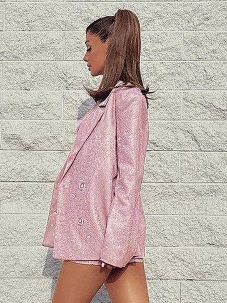 Women's Blazer Dress Lapel Single Breasted Long Sleeve Sequin Low Waist Mini Dresses Spring
