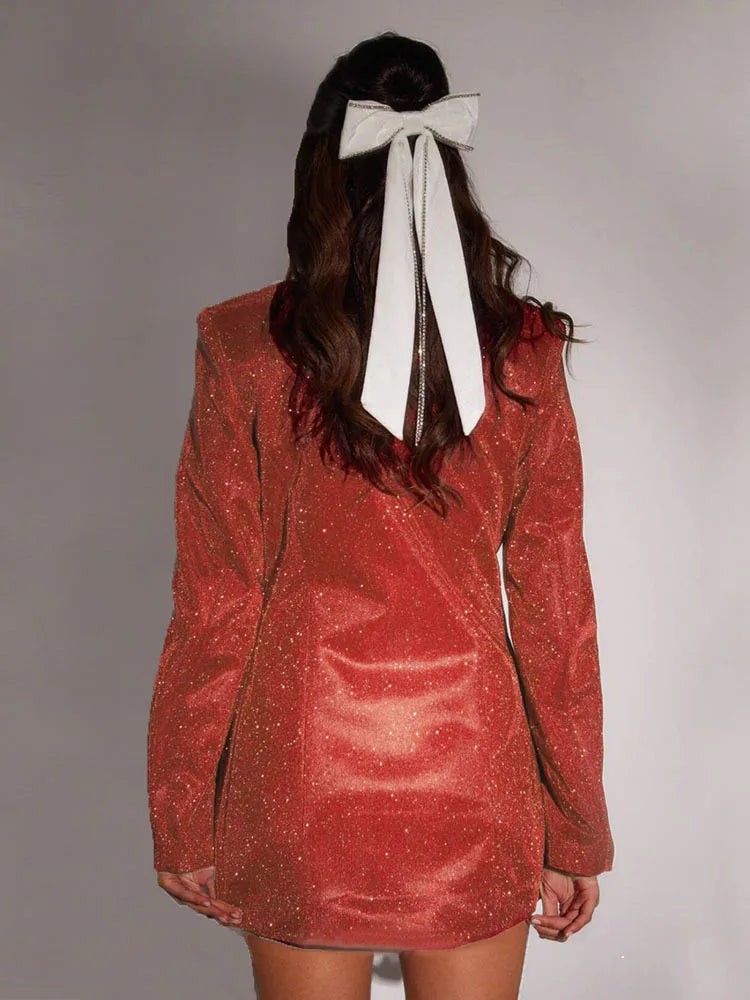 Women's Blazer Dress Lapel Single Breasted Long Sleeve Sequin Low Waist Mini Dresses Spring