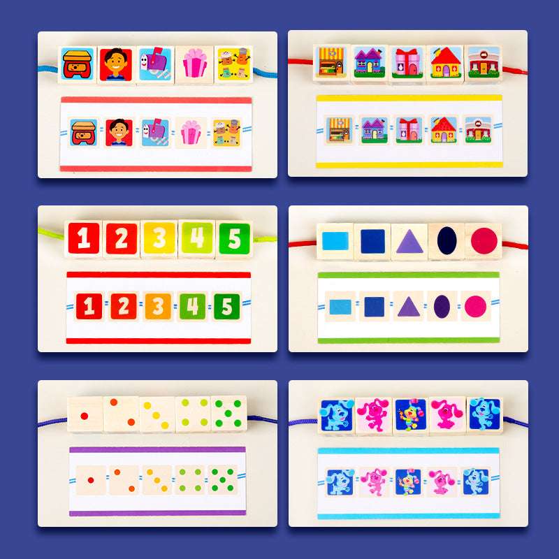 Children's Large Particle Bead Thread Rope Building Blocks Digital Shape Color Focus Training Early Education Puzzle Toys
