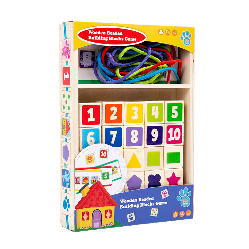 Children's Large Particle Bead Thread Rope Building Blocks Digital Shape Color Focus Training Early Education Puzzle Toys
