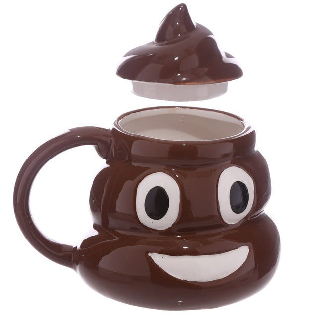 Funny Poop Ceramic Mug Cartoon Smiley Coffee Milk Mug Porcelain Water Cup with Handgrip Lid Tea Cup Office Drinkware