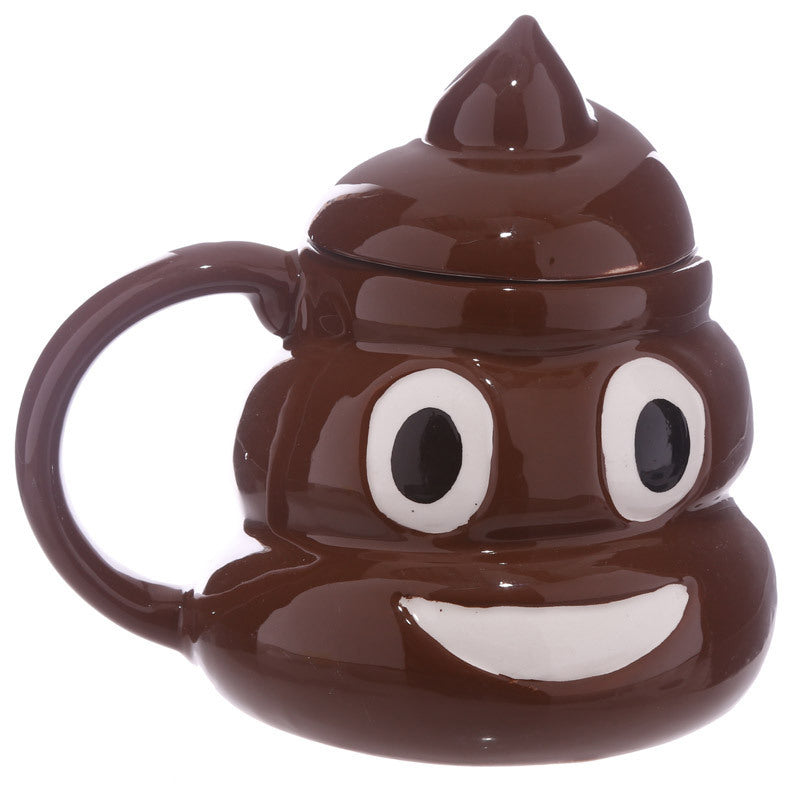 Funny Poop Ceramic Mug Cartoon Smiley Coffee Milk Mug Porcelain Water Cup with Handgrip Lid Tea Cup Office Drinkware
