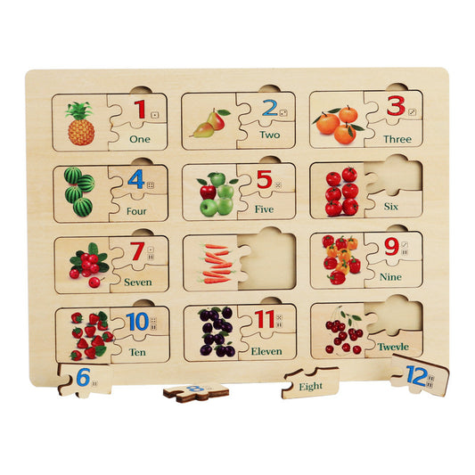 Wooden children's puzzle board with matching numbers for early childhood education, focusing on cultivating digital cognitive toys