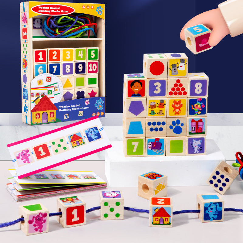 Children's Large Particle Bead Thread Rope Building Blocks Digital Shape Color Focus Training Early Education Puzzle Toys