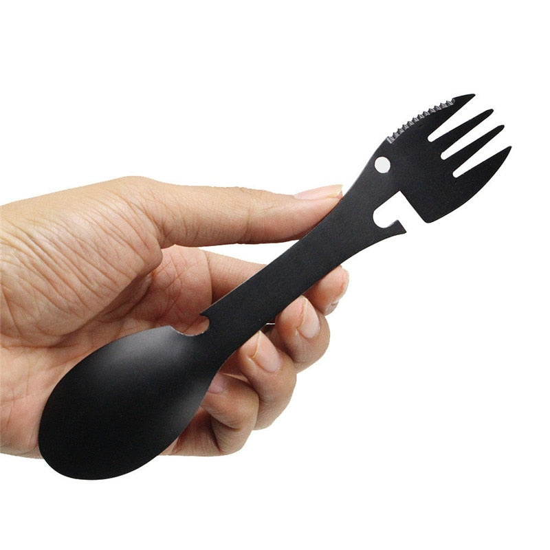 Multifunctional Camping Cookware Spoon Fork Bottle Opener Portable Tool Safety Survival